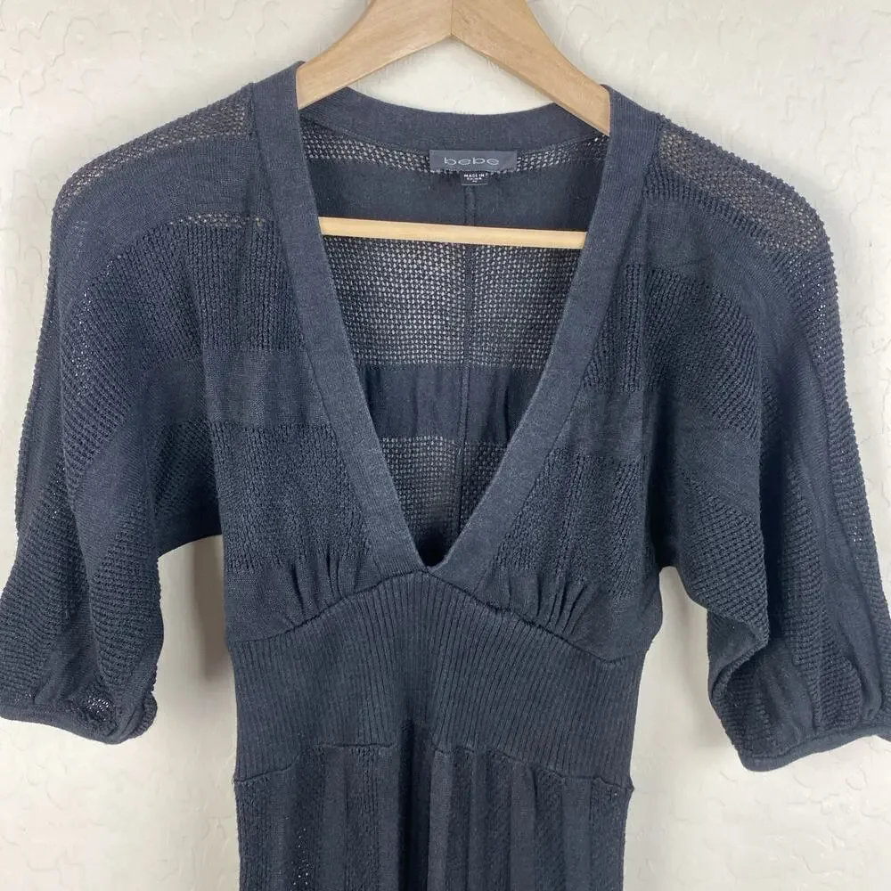 Bebe Silk Blend Crochet Tunic Beach Cover Up Dress Womens Sz M Y2K 90s Grunge